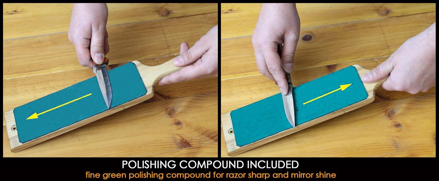 BeaverCraft LS1P1 Leather Strop 7cm x 20cm Paddle Strop with Compound