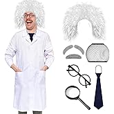 XonyiCos 8 Pcs Mad Scientist Costume for Adult Halloween Albert Einstein Costumes Mad Scientist Wig Lab Coat