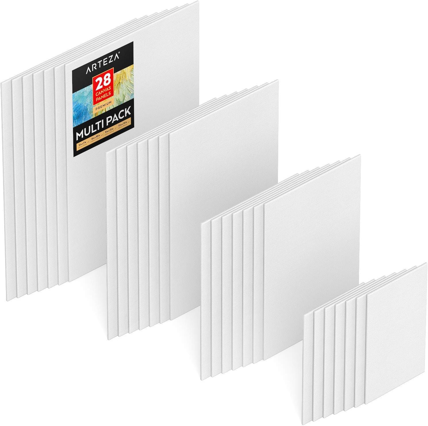 Arteza Painting Canvas Board, Multipack of 28, 12.7 x 17.8, 20.3 x 25.4, 22.9 x 30.5, 27.9 x 35.6 cm, 12.3 oz Primed - Image 3