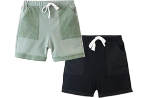 Volunboy Toddler Baby Boy Shorts 2 Pack Summer Waffle Patchwork Short Sweatpants Solid Casual Athletic Jogger Shorts