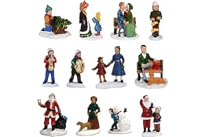 Wesiti Set of 12 Christmas Village Figures Hand-Painted Polyresin People Village Accessories Christmas Town Collectible Decor