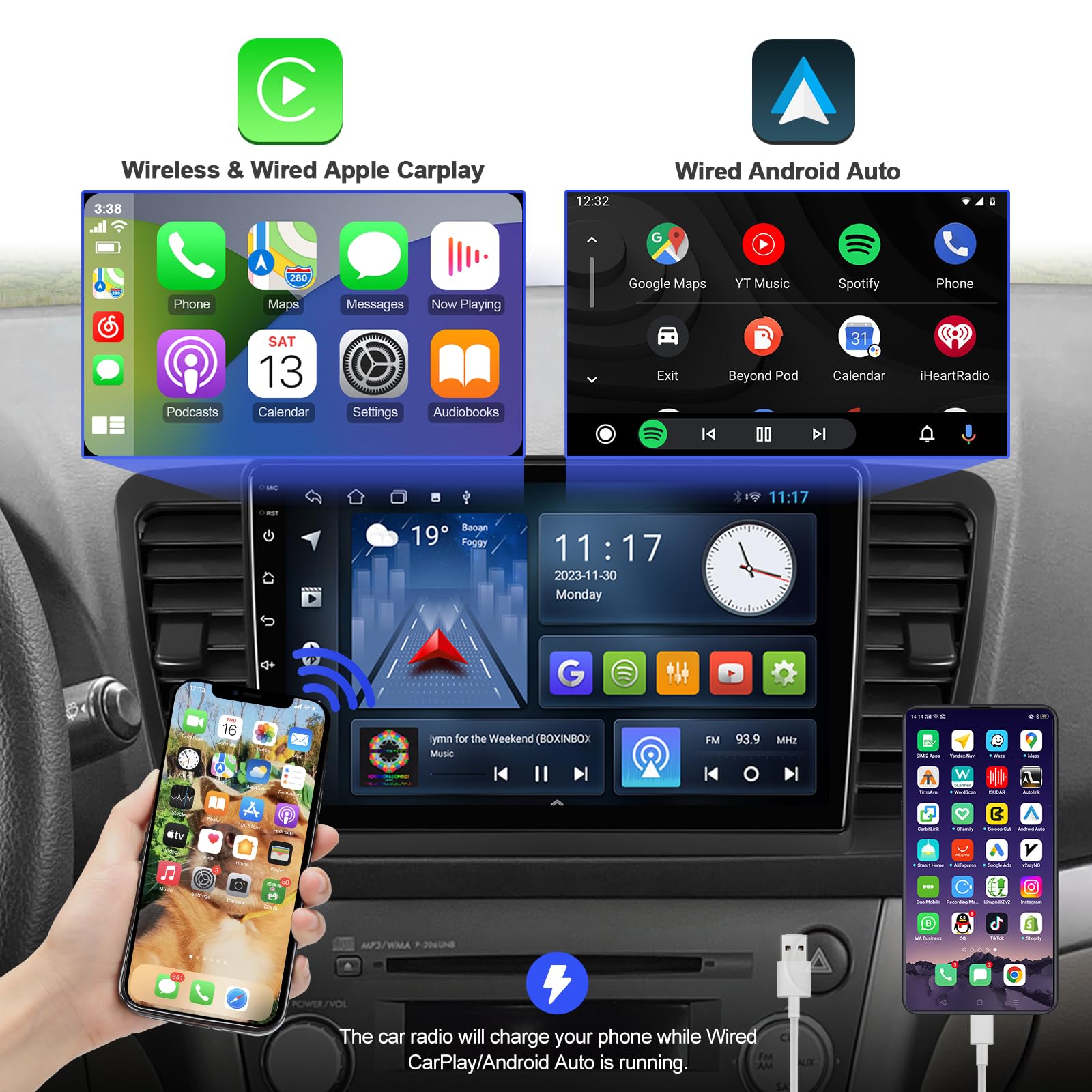 2+32G Android 12 Double Din Car Stereo for Subaru Legacy Outback 2005-2009 with 9 Inch Touchscreen Radio Built-in Wireless Carplay/Android Auto/GPS/Bluetooth/FM/Steering Wheel Control/Backup Camera