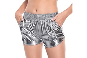 Fenyong Women's Metallic Shorts Shiny Pants with Elastic Waist Hot Rave Dance
