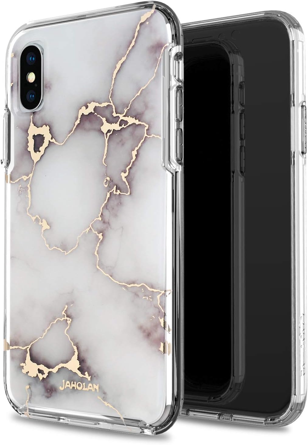 JAHOLAN iPhone Xs Max Case 3D Design Shiny Gold Vein White Marble Reinforced Clear Bumper Hybrid Cushion Scratch Resistant Shockproof Hard Back Panel Cover Phone Case for iPhone Xs Max 2018 6.5 inch