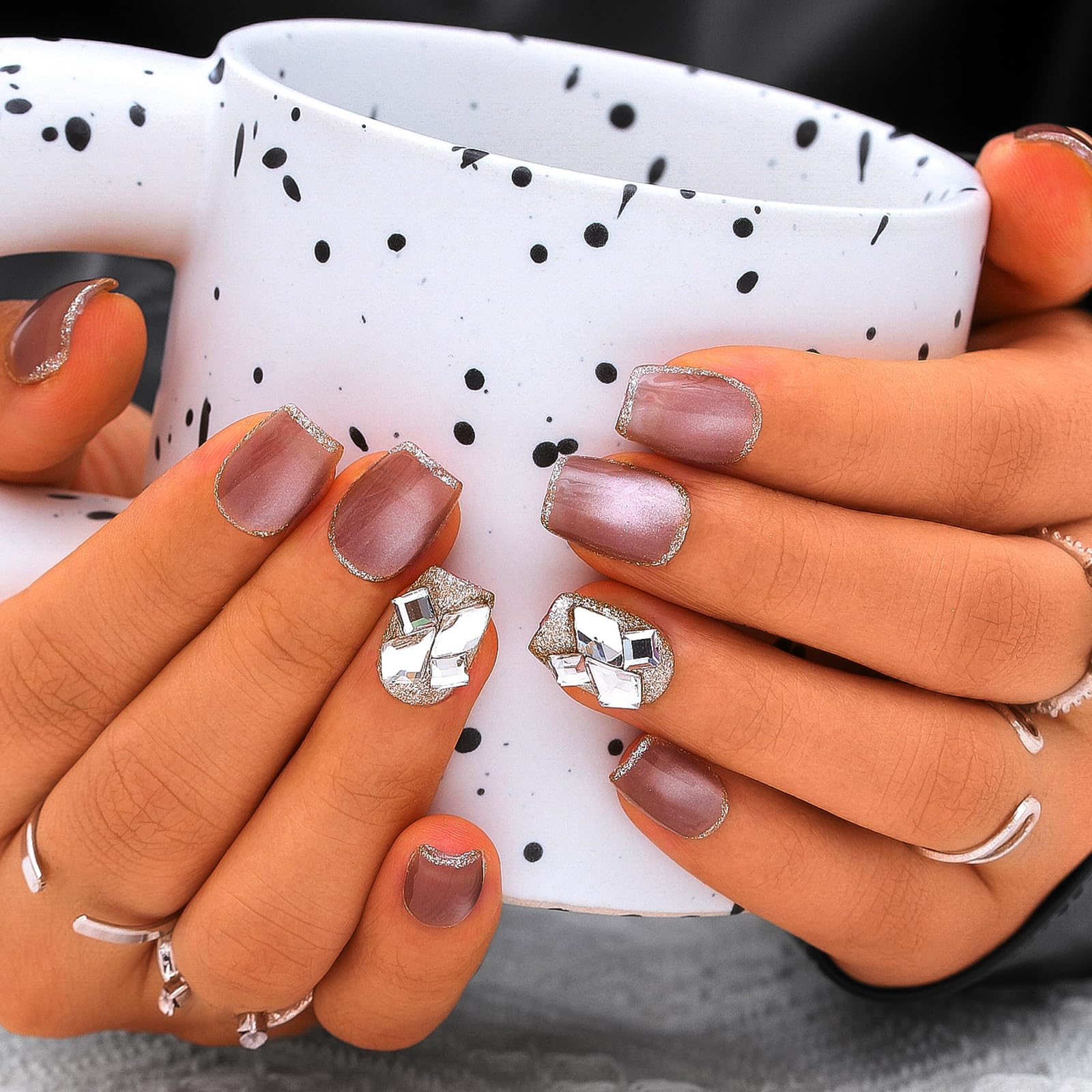 Sethexy Cay Eye Pink Handmade Press On Nails Short Coffin Glossy Fake Nails with Design Acrylic Salon False Nails for Women and Girls 10PCS (Pink5)