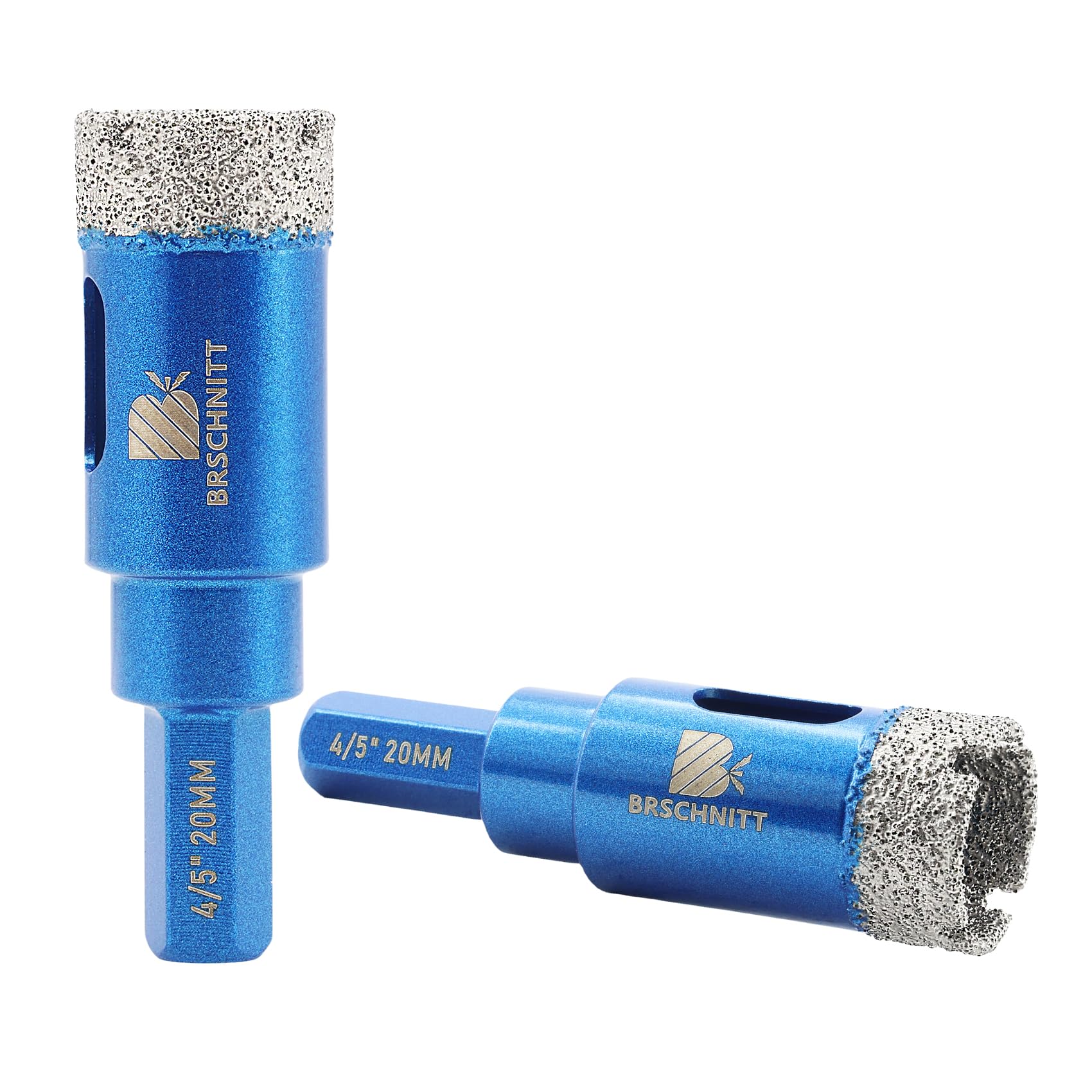 Dry Diamond Core Drill Bit Set,BRSCHNITT 2pcs 20mm Diamond Hole Saw Core Drill Bit with Hex Shank for Porcelain Tile Ceramic Stone Granite Marble