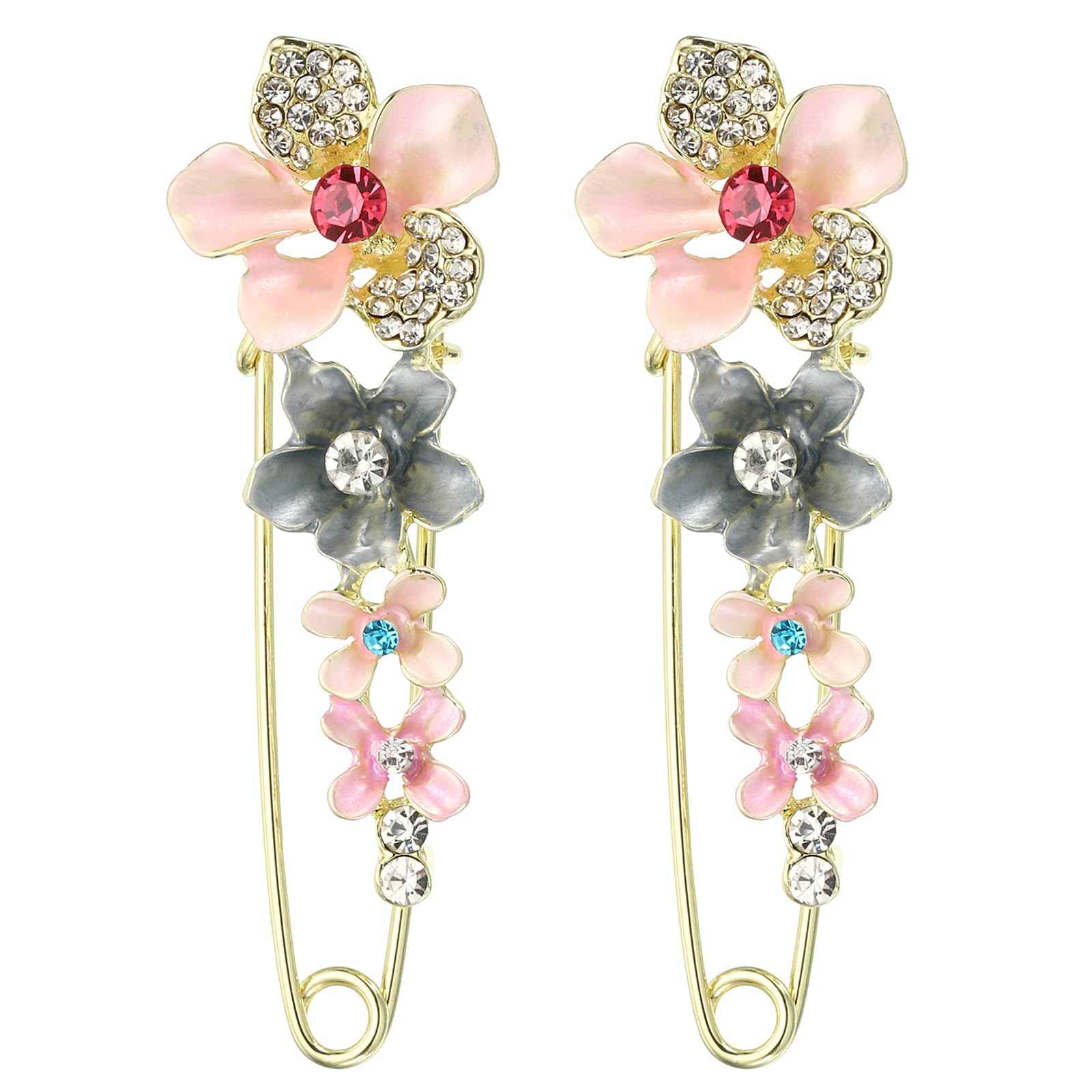 PATIKIL Flower Crystal Safety Decorative Pins Brooch Clip Clasp Pin, 2Pcs Anti Exposure Enamel for Women Sweater, Shawls, Collars, Dress Pink