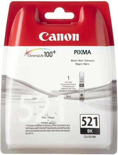 Canon CLI-521 Black Ink Cartridge Genuine OEM Printer Ink