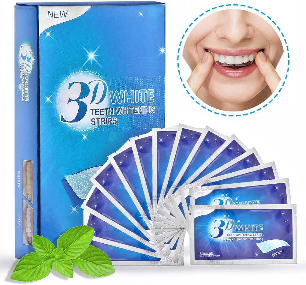 Herwiss Teeth Whitening Strips, 3D White Whitestrips with Mint Flavor for Gum Health and Refresh Breath, Dental Whitener Kit Elastic Gels for Teeth Stain Removal - 14 Treatments for Teeth Care