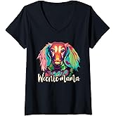 Womens Dachshund-Shirt Women Weenie Mama Weiner Dog Mom V-Neck T-Shirt