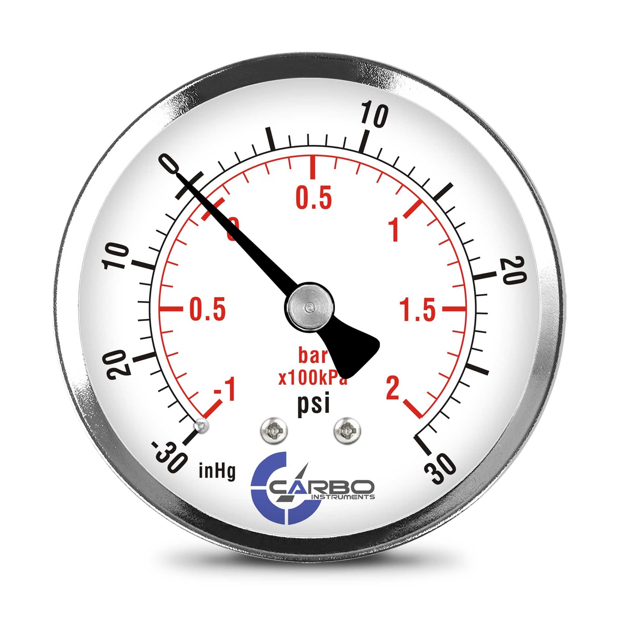 CARBO Instruments 2-1/2'' Air Pressure Gauge, Chrome Plated Steel Case, Dry, Compound Vacuum -30 Hg - 0-30 psi Back Mount 1/4'' NPT