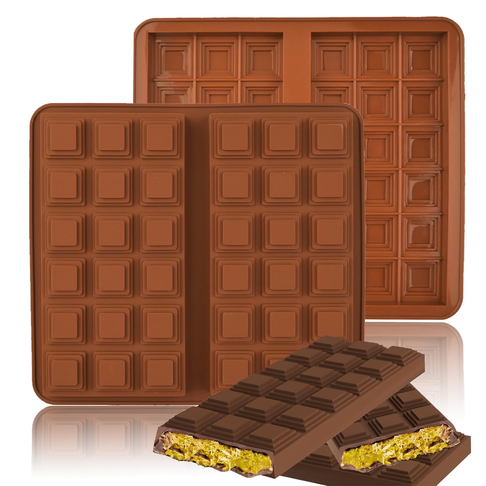 Sadodo Silicone Chocolate Bar Mould - Flat Tower Square Mold for Pistachio Jam Making, Dubai Pistachio, Valentine Candy Cookie Baking (No Bags)