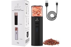 COKUNST Electric Pepper or Salt Grinder, USB Rechargeable Pepper Grinder 4Oz Visual Silo & LED Light, Black Automatic Pepper Grinder Mill Pepper Shaker with Suction Dust Cover & Adjustable Coarsenes
