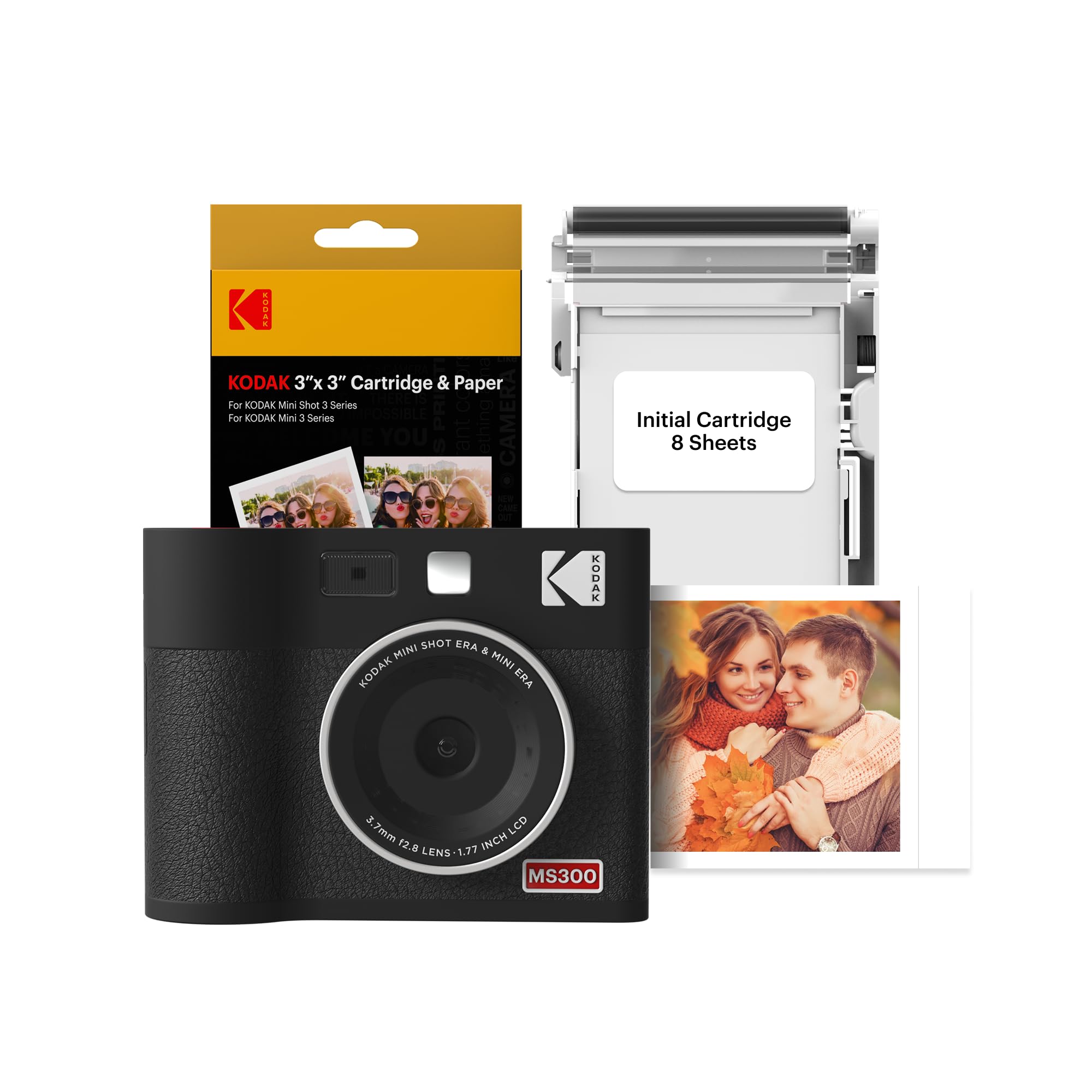 KODAK Mini Shot 3 ERA 4PASS 2-in-1 Instant Camera and Photo Printer (3x3 inches), Initial 8 Sheets + 30 Sheet Pack Bundle, Black