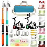 2PCS Fishing Rod Reel Combo 5.9FT Telescopic Fishing Pole Spinning Reel with Baits Hooks Storage Bag Compact Collapsible Fishing Pole Starter Kit for Kids Youth Adults Travel Fishing Gear