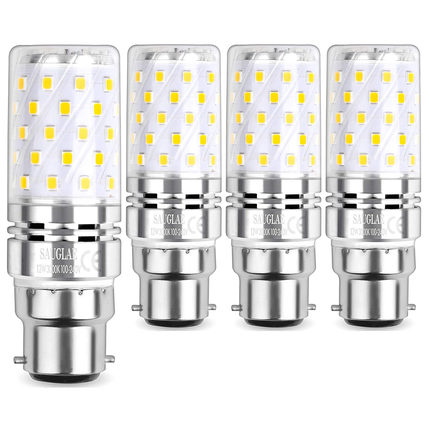 SAUGLAE LED Corn Bulbs, B22 Bayonet Cap, 12W, 1450Lm, 3000K Warm White, Not Dimmable, Pack of 4 โ image 1