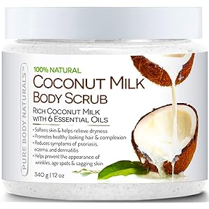 Pure Body Naturals Coconut Milk Body Scrub with Dead Sea Salt, Almond Oil and Vitamin E for All Skin Type