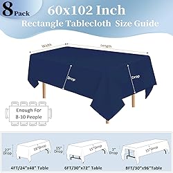 8 Pack Navy Blue Table Cloth 60x102 Inch Rectangle