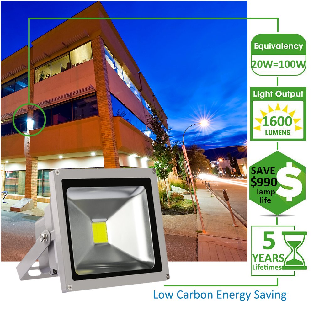 LEDMO 20w flood lights LED Waterproof IP65 Floodlight, Daylight White