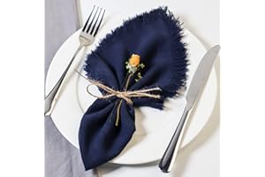 Dololoo Handmade Cloth Napkins with Fringe,18 x 18 Inches Cotton Linen Napkins Set of 4 Versatile Handmade Square Rustic Fringe Napkins for Dinner, Wedding and Parties, Navy Blue