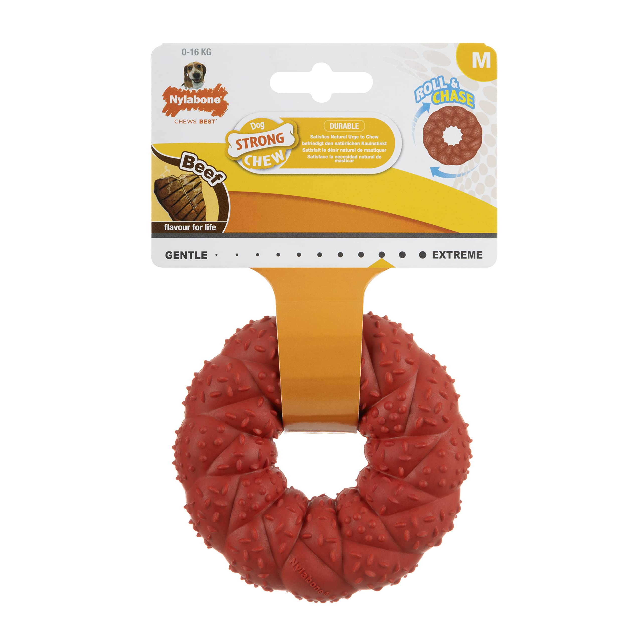 Nylabone Strong Natural Rubber Dog Chew Toy, Bouncy, Beef Flavour, Medium,for dogs 0-16kg
