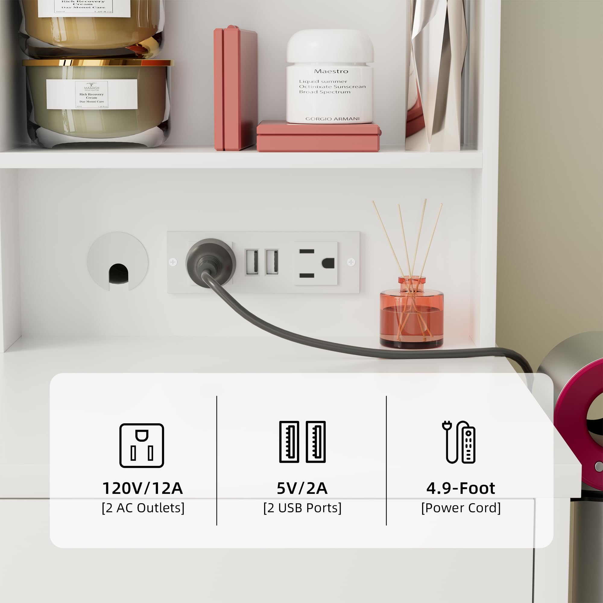 Mua 39.3'' Vanity Desk with LED Lighted Mirror &Power Outlet, Makeup ...