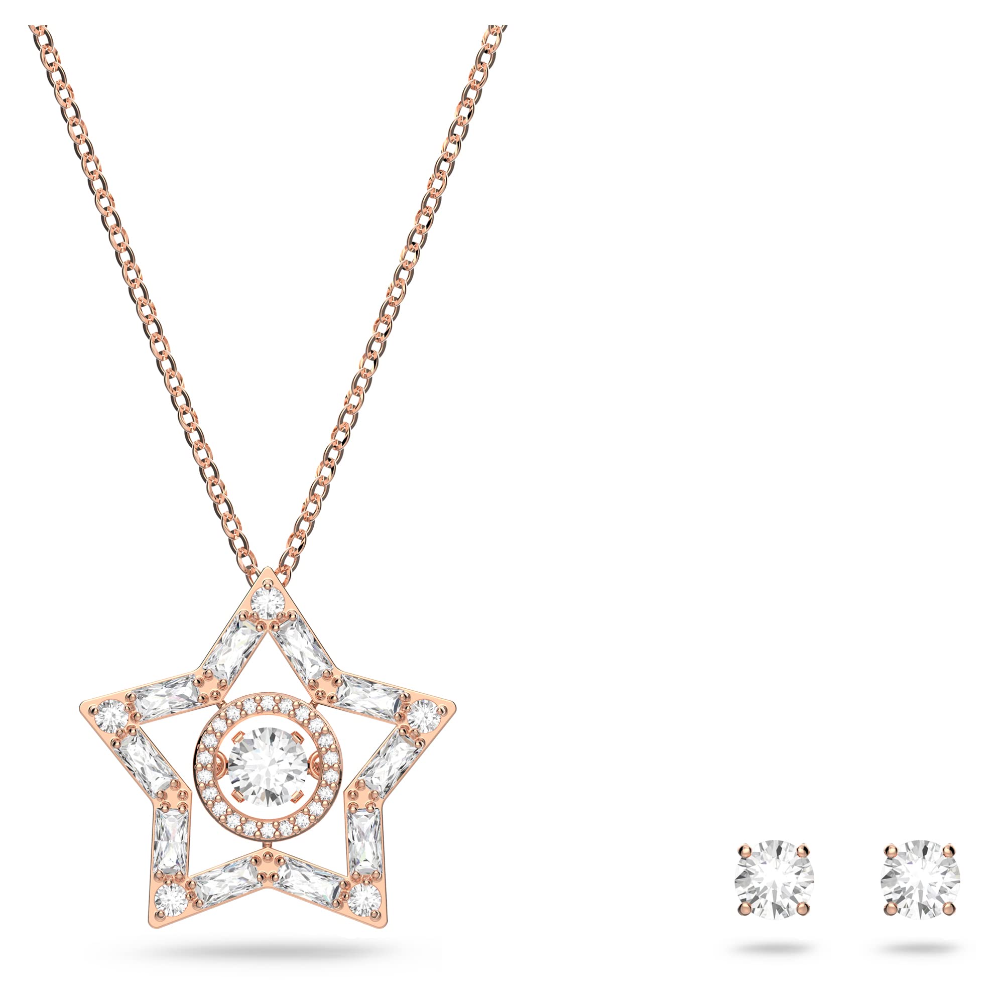 Swarovski Stella Pendant Necklace and Stud Earrings Set, White Multi Cut Crystals with Zirconia, Rose Gold Tone Plated from the Stella Collection