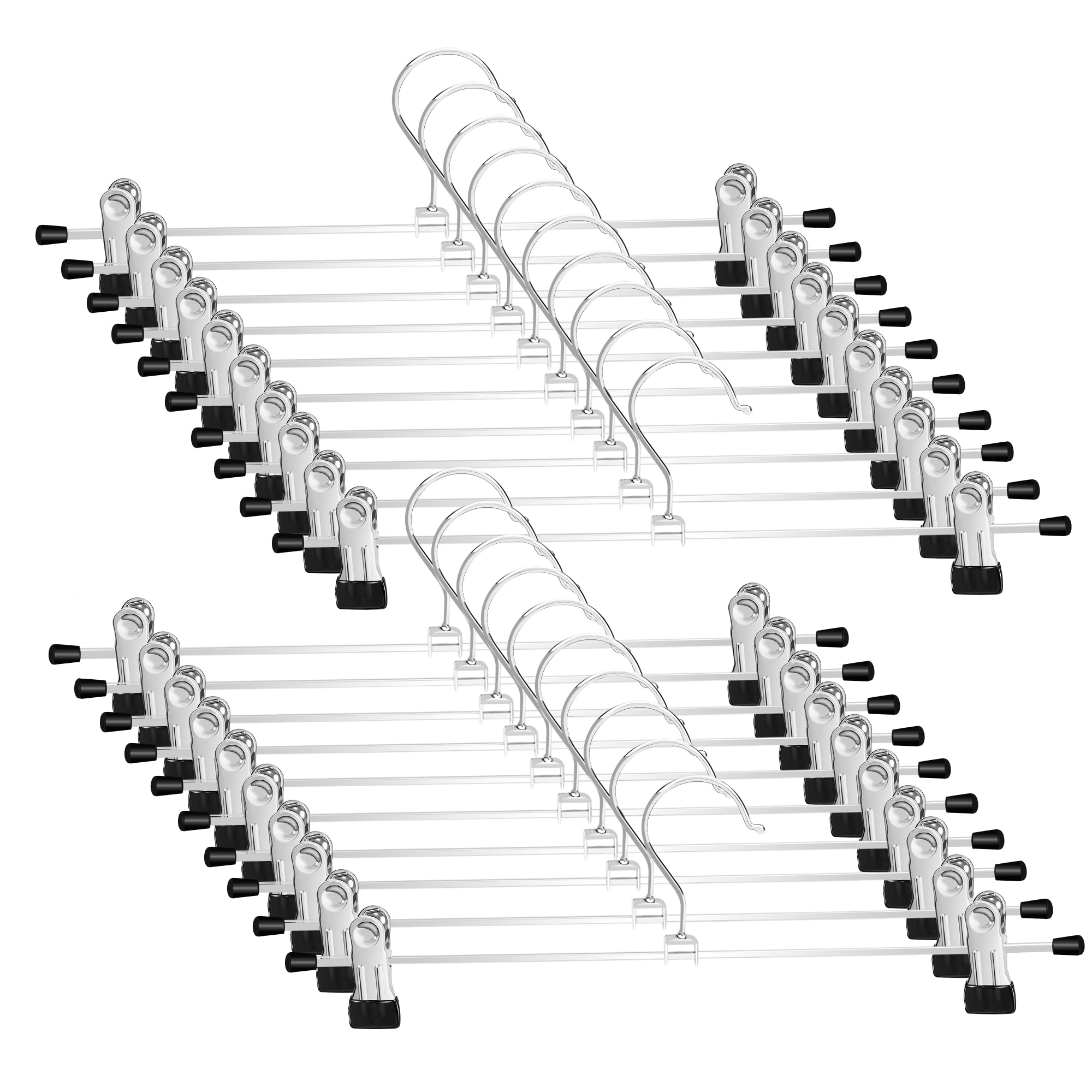 WEIDMAX Trouser Hanger Strong Chrome Skirt Coat Hangers with Non-Slip Clips 28cm (11"),Pack of 20