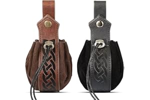 WALKFB 2 Pieces Medieval Faux Leather Pouch Portable Drawstring Wallet Medieval Fanny Pack Vintage Renaissance Fanny Pack Dic