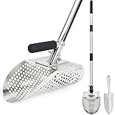 Sand Scoop for Metal Detecting, Stainless Steel Metal Detector Scoop with Long Steel Handle, Sand Sifter for the Beach, Metal Detector Accessories, Metal Detecting Shovel, Sand Flea Rake for Beach