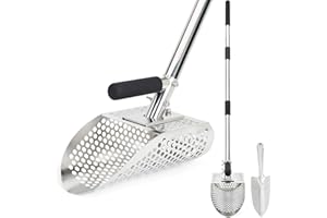PAMLIAPY Sand Scoop for Metal Detecting, Stainless Steel Metal Detector Scoop with Long Steel Handle, Sand Sifter for the Beach, Metal Detector Accessories, Metal Detecting Shovel, Sand Flea Rake for Beach