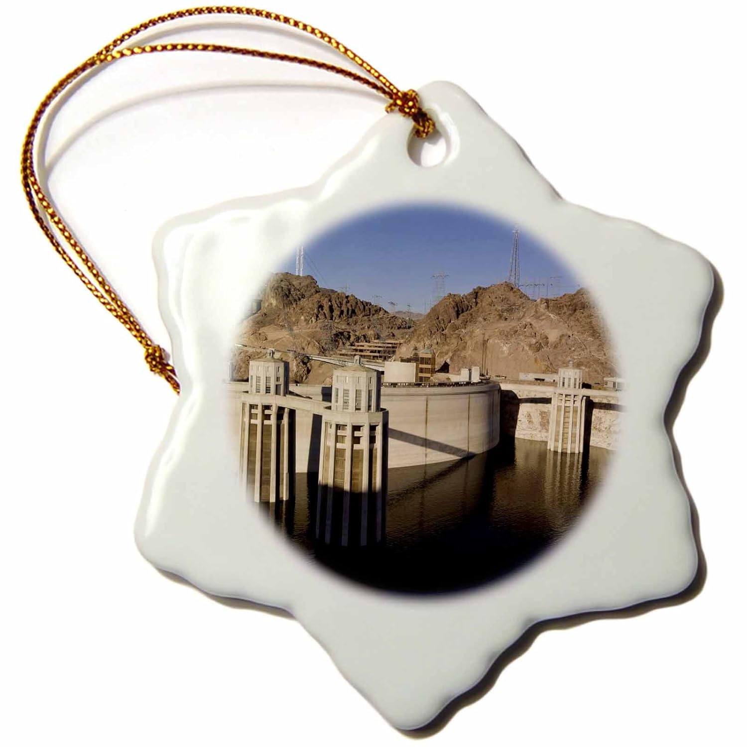 3dRose orn_92240_1 Low Water levels at The Hoover Dam, Lake Mead, NV US29 MPR0048 Maresa Pryor Snowflake Porcelain Ornament, 3-Inch