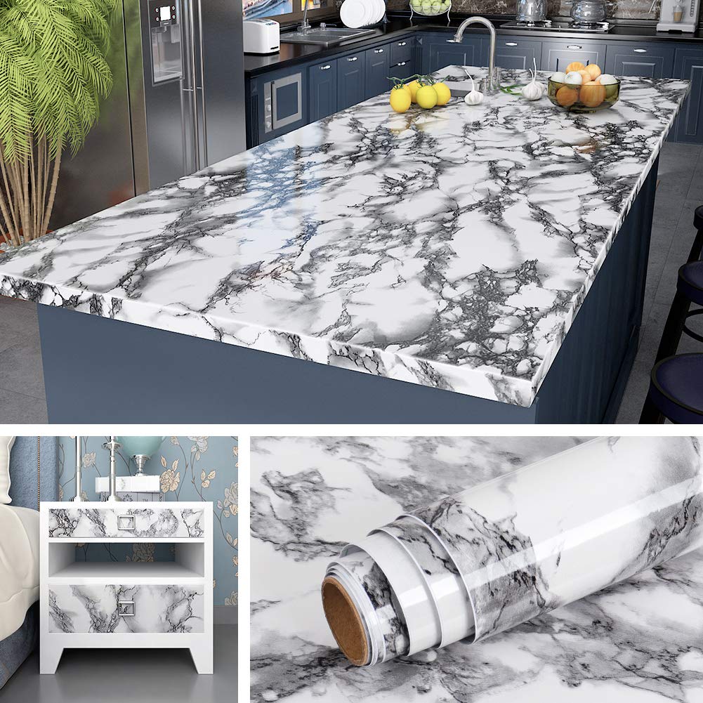 Livelynine 197x24 Inch Marble Contact Paper Peel and Stick Countertops for Kitchen Waterproof Granite Countertop Paper Marble Wallpaper Granite Paper for Furniture Desk Cover Bathroom Vanity Wide