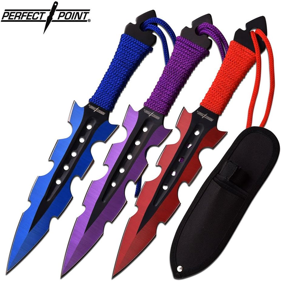 PERFECT POINT THROWING KNIFE SET 7.5" OVERALL JAGGED SERRATED BLADE … (ASSORTED)