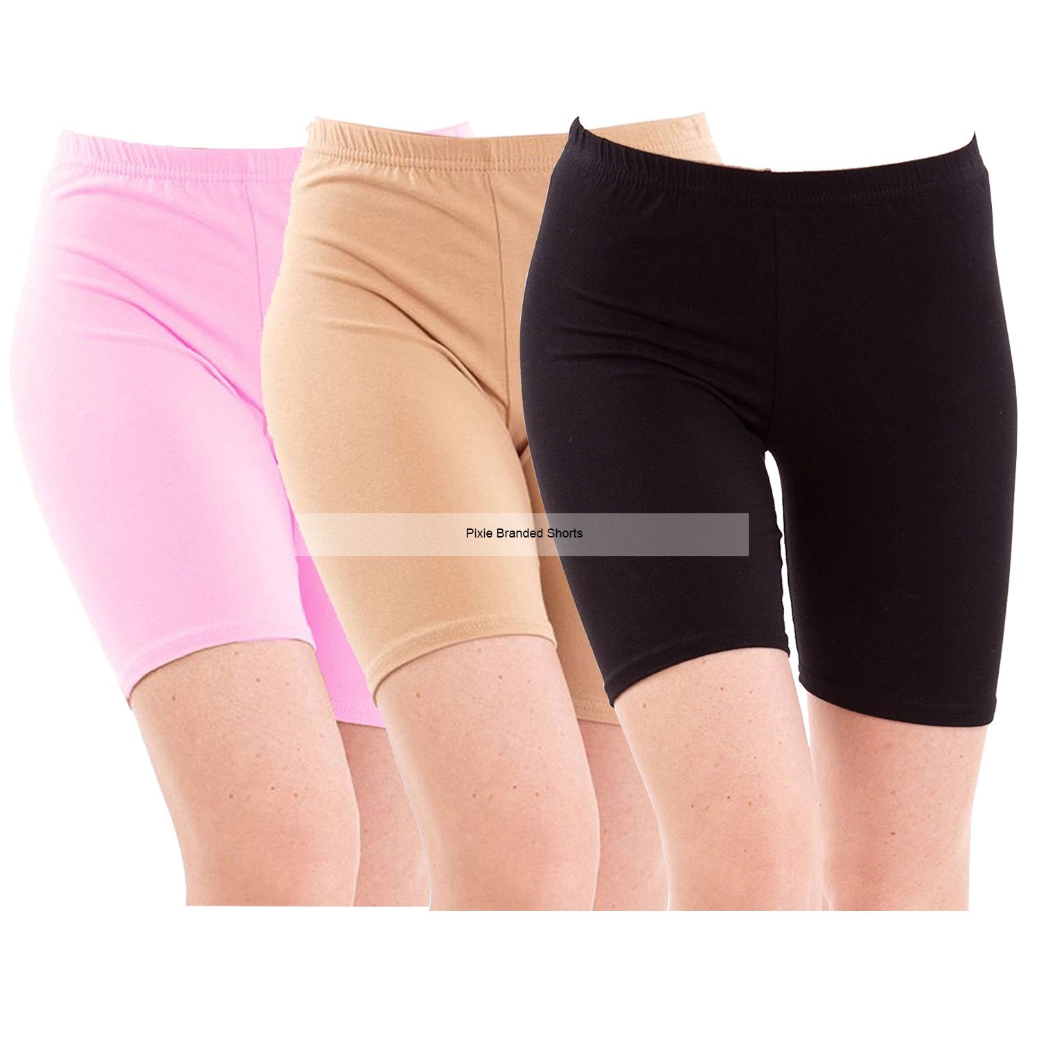 pixie biowashed 220 gsm cotton lycra cycling shorts for girls/women/ladies combo (pack of 3) - free size