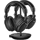 SIMOLIO Dual Wireless Headphones for TV for Seniors w/Clear Dialogue & Volume Boost, Transmitter & Charging Stand 2 in 1, Ove
