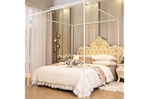 AIKASY Full Size Canopy Bed Frame with Outer Support, Thickened Metal Poles & Four Corner Brackets, Compatible with Metal/Wood Base for Bedroom Decor (White)