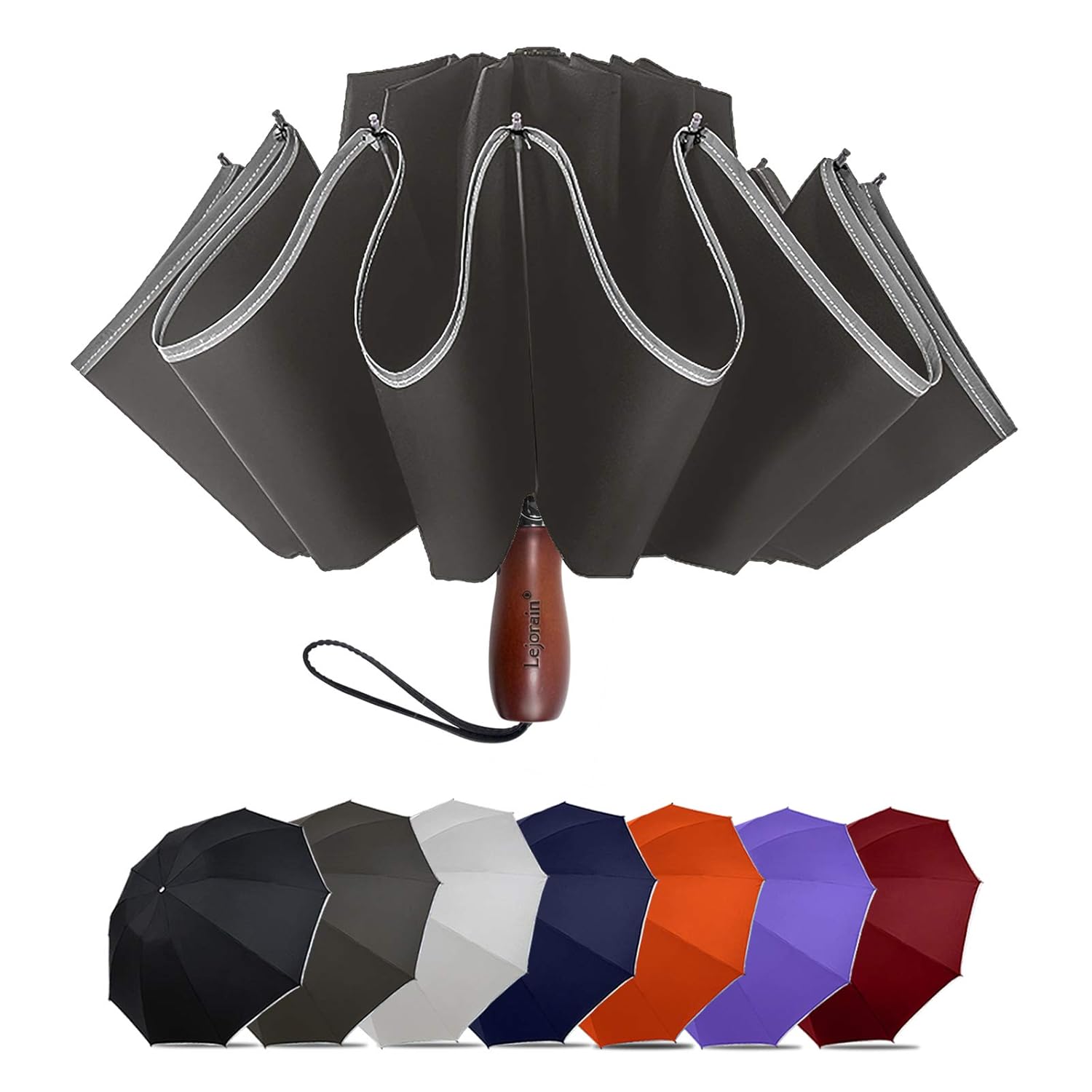 Lejorain Large Reverse Umbrella 50 Inch Windproof Folding Inverted
