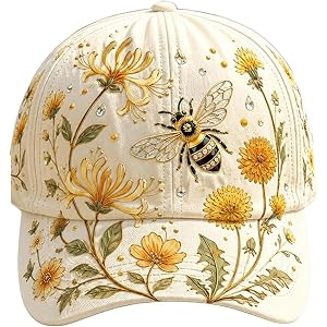 Garden Morning Cap for Women 2026 Limited Edition, Adjustable Baseball Cap with Honeybee Wildflower Botanical
