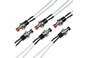 FILSHU 7mm 1A 250VAC Mini Round Push Button Switches,2Pins SPST ON Off Momentary Push Button Switch with Pre-soldered Wires(3PCS Black+3pcs Red