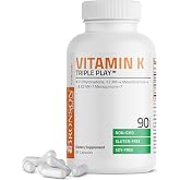 Bronson Vitamin K Triple Play Full Spectrum K1 &amp; K2 MK-4/MK-7, 90 Capsules | 550 mcg Total Vitamin K: 100 mcg K1 + 450 mcg K2, Strong Bone Support, Non-GMO &amp; Gluten-Free