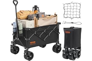 VEVOR 220L/350lbs Collapsible Folding Wagon, Heavy Duty Beach Wagon Cart Foldable with Big Wheels, Outdoor Utility Wagon All Terrain Wagon for Groceries Camping