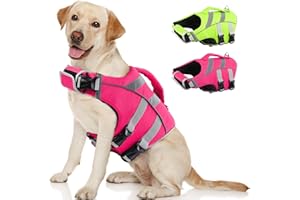 Kuoser Large Dog Life Jacket - Reflective Swim Vest for Boating, Pink XL