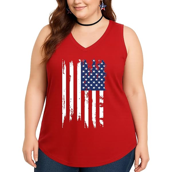 HQP Plus Size American Flag Tank Top – Women's 4th Of July Patriotic Sleeveless Shirt - View #4