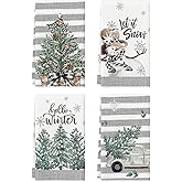 Artoid Mode Xmas Tree Truck Snowman Winter Kitchen Towels Dish Towels, 18x26 Inch Holiday Let It Snow Christmas Decoration Hand Towels Set of 4