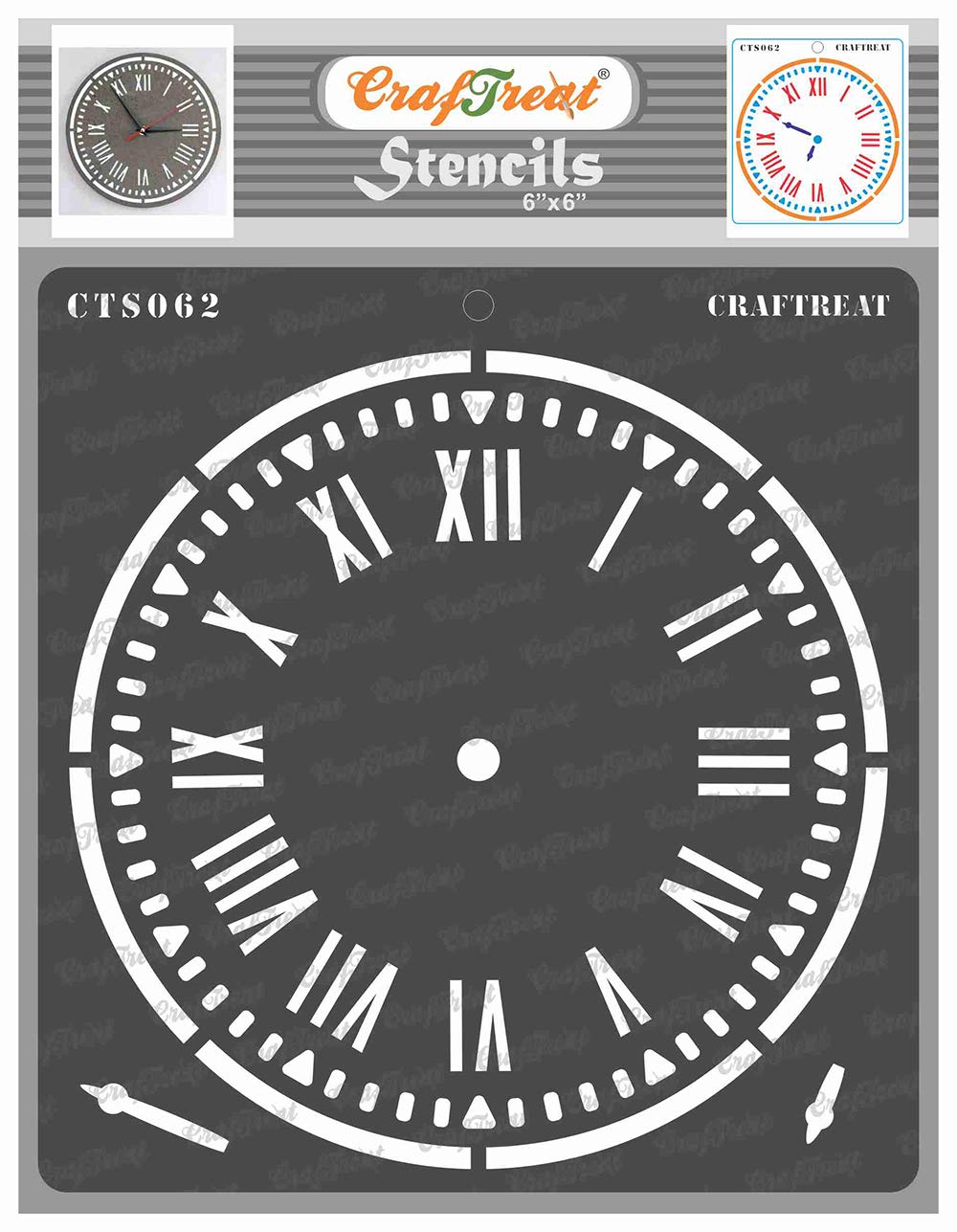 CrafTreat Reusable Clock Stencils for Painting on Wood, Canvas, Paper, Fabric, Floor, Wall and Tile - Clock - 6x6 Inch - DIY Art and Craft Stencils - Clock Face Stencil
