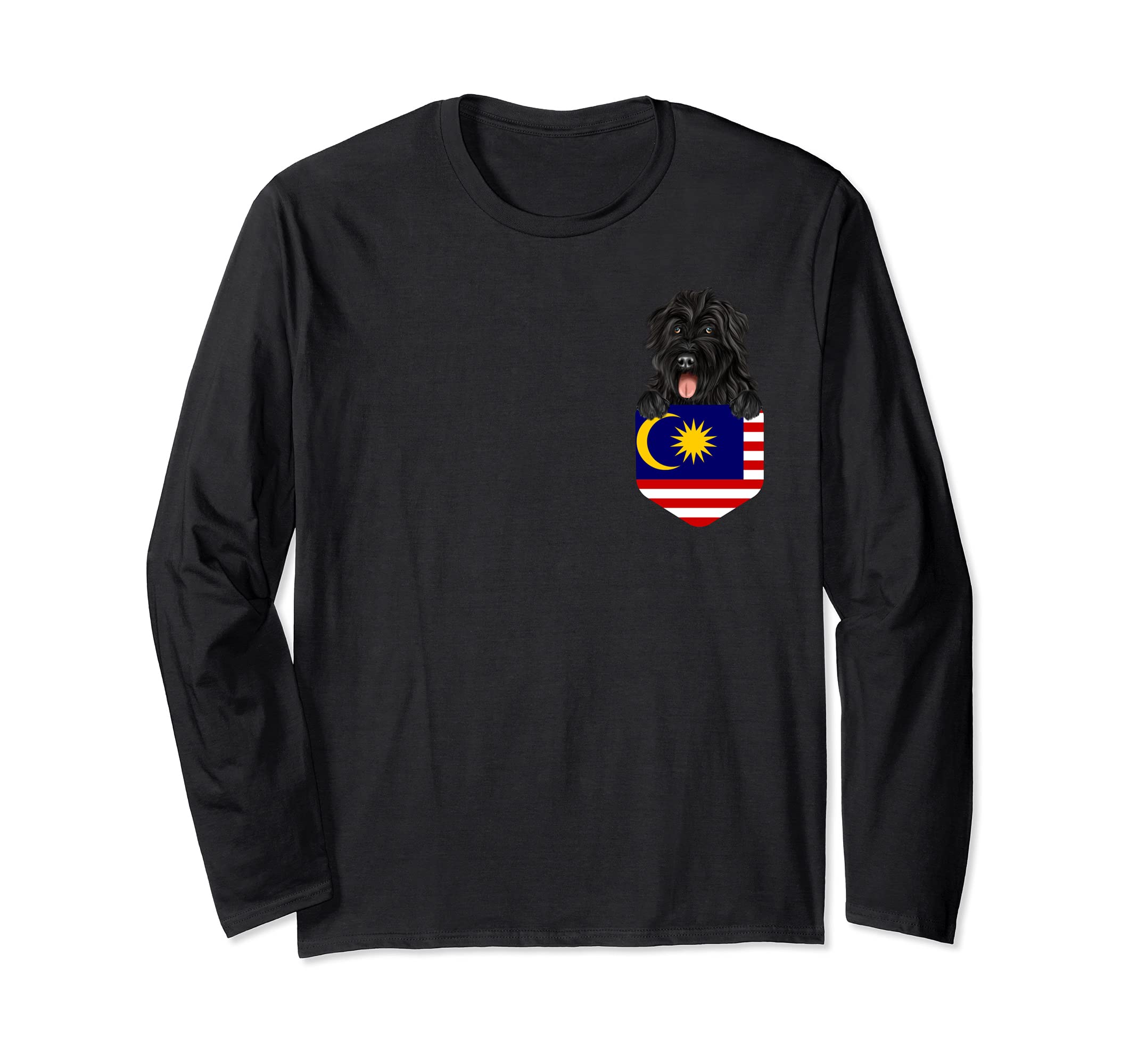 Malaysia Flag Bouvier des Flandres Dog In Pocket Long Sleeve T-Shirt