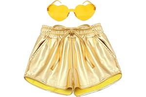 IMUCHIC Girls Metallic Shorts Shiny Hot Pants for Dance Gymnastics Sparkly Shorts with Sunglasses