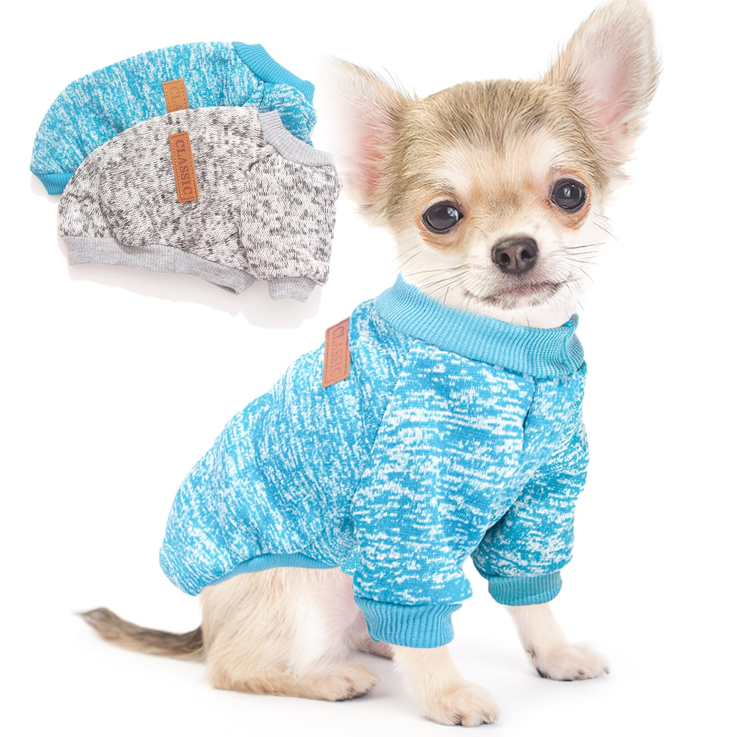Photo 1 of 2 Pieces Dog Sweaters for Small Dogs Fall Winter Dog Clothes Male Fleece Puppy Clothes Warm Thick Outfit Pet Small Puppy Sweater for Boy Girl Doggies Teacup Yorkie Chihuahua,XXS