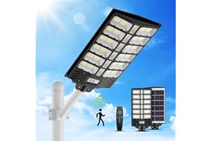 Glitgate Solar Street Light Outdoor, 1500W Dusk to Dawn Solar Parking Lot Light, 7000K Motion Sensor Solar Powered Flood Light, Remote Control IP65 Solar Security Lighting for Yard, Road, Driveway